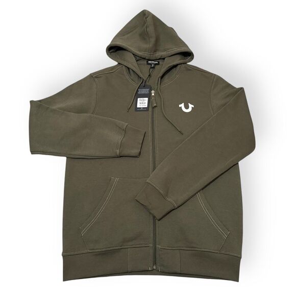 True Religion Buddha Logo Seal Full Zip Up Hoodie Fleece Kalamata Men's Size L - Picture 1 of 6